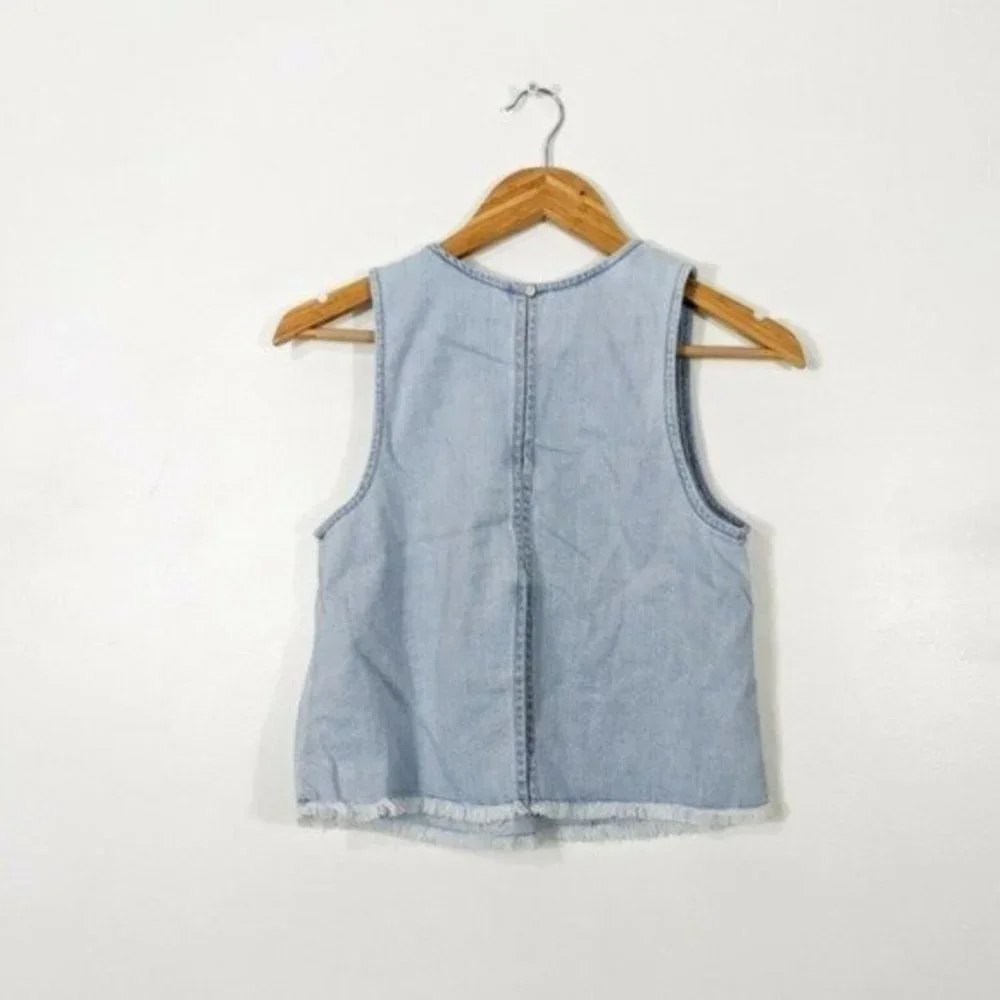 AERIE Light Blue Chambray Raw Hem Flyaway Tank Top Small - Picture 5 of 8